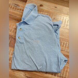 Mens vintage Columbia long sleeve Polo Shirt light blue